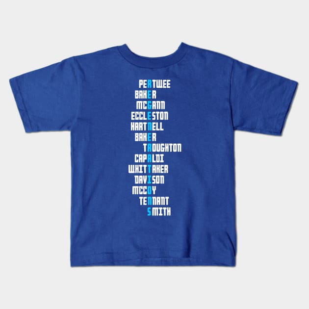 The Doctors Regenerations Kids T-Shirt by Neon-Light